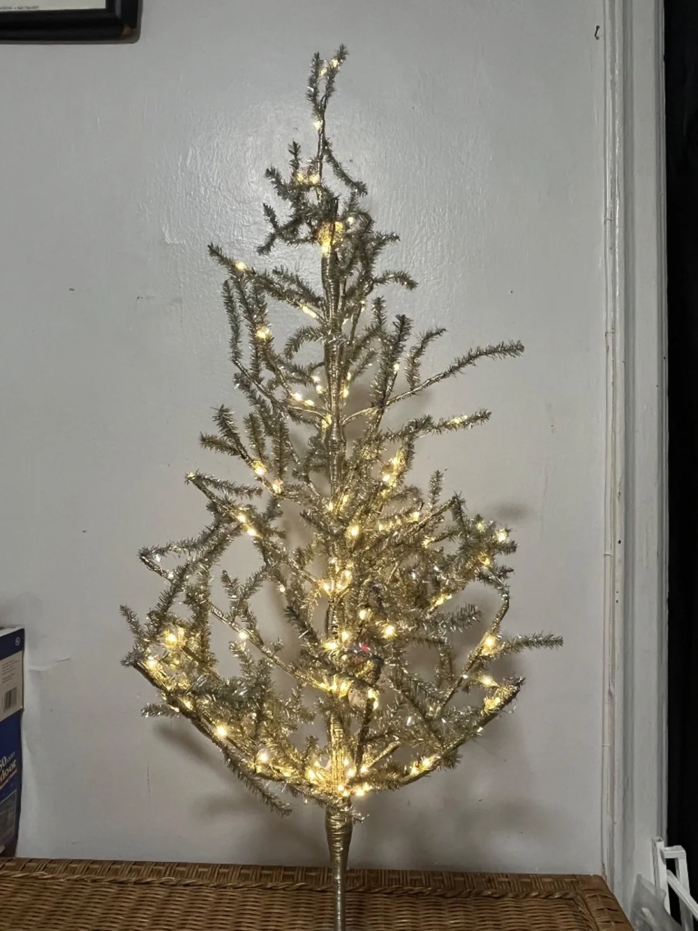 West Elm Pre-Lit Faux Champagne Tinsel Christmas Tree.  Sz. Approx. 3ft..  NWOT